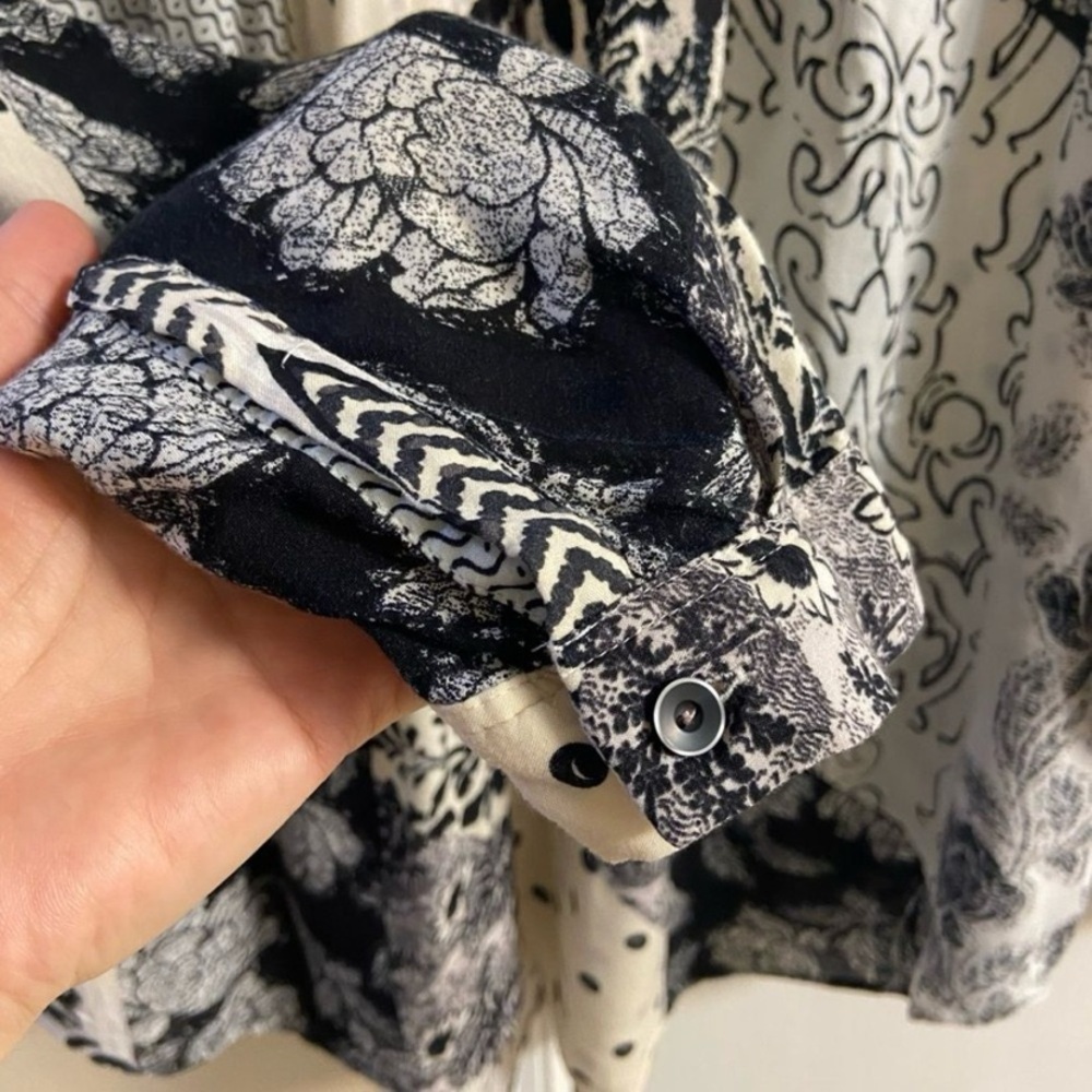 Anthropologie maeve linden Black and Cream Patterned Blouse Large - Picture 6 of 8